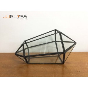 LYNX- GEO - ROCKET 22.5cm. Black - Glass geometric terrarium Octahedron Wedding table vase, candle holder and centerpice. Stained glass indoor planter